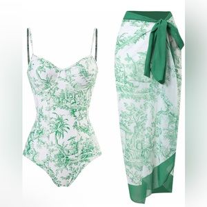 One Piece Bathing Suit for Women with Bikini Maxi Wrap Skirts 2 Piece